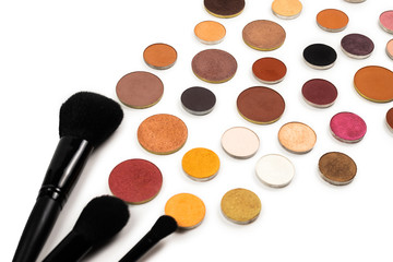 Wall Mural - Round multicolored make up eyeshadows isolated on white.