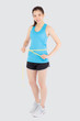 © NT_studio - Beautiful slim young asian woman measuring tape thin waist wear uniform fitness isolated white background, asia girl loss weight for diet with exercise and workout wellbeing and healthy care body.