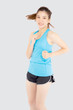 © NT_studio - Beautiful young asian woman happy and smiling jogging isolated on white background, asia girl cheerful in sport is activity exercise cardio and workout with running for healthy, health concept.