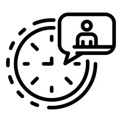 Poster - Clock and man in chat bubble icon. Outline clock and man in chat bubble vector icon for web design isolated on white background