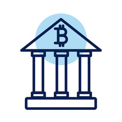 Sticker - bank building with bitcoin crypto currency line style