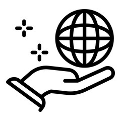 Poster - Globe in the palm icon. Outline globe in the palm vector icon for web design isolated on white background