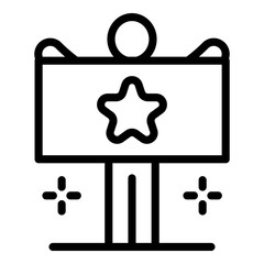 Poster - Man with an advertising card icon. Outline man with an advertising card vector icon for web design isolated on white background