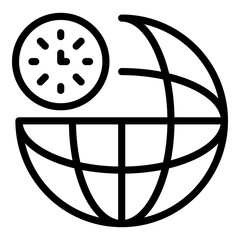 Poster - Clock and globe icon. Outline clock and globe vector icon for web design isolated on white background