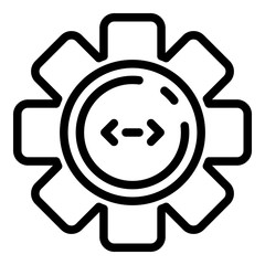 Poster - Code in circle cogwheel icon. Outline code in circle cogwheel vector icon for web design isolated on white background