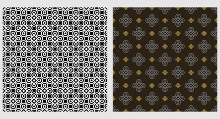 Elegant background patterns. Two modern backgrounds. Seamless Wallpaper. Colors in the image: black, gold, white. Vector illustration.