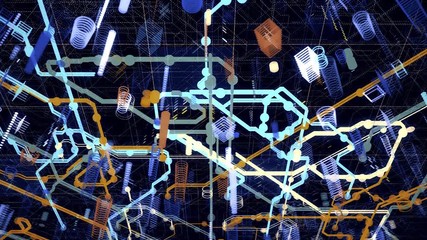 Poster - high tech computer circuit board with many signals flowing fast on black background, modern technolo