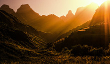 Sunset Over The Cathedral Peak Range In The  Drakensberg South Africa