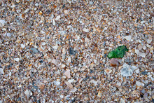 Green Broken Glass Fragments On The Sand In The Sea