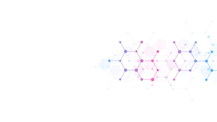 Abstract background of molecules. Molecular structures or chemical engineering, genetic research, innovation technology. Scientific, technical or medical concept.