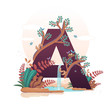 Vector illustration of the letter A. Stylized illustration of nature and the letter A at the base.