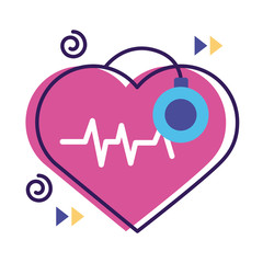 Sticker - heart cardio with stethoscope flat style icon