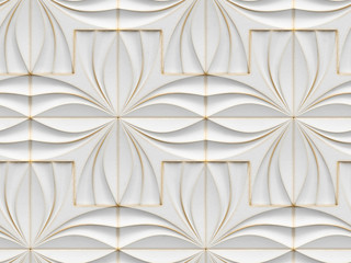 Wall Mural - 3D wallpaper of architectural modules is white with golden frayed edges. Modular system different variants of the ornament. Realistic seamless texture of high quality.