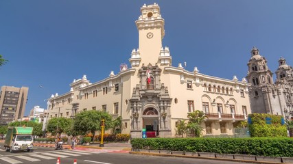 Wall Mural - Lima City hall timelapse hyperlapse, municipality of Miraflores near to Kennedy park. Traffic on the street. Lima, Peru