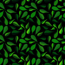 Seamless Pattern With Stylized Leaves In Green, Wallpaper Ornament, Wrapping Paper, Plants Background