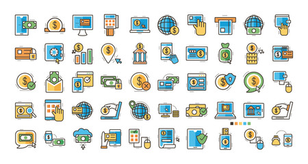 Sticker - bundle of online banking set icons