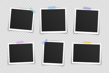 Wall Mural - vector photo frame mockup design. super set photo frame on sticky tape isolated on transparent backg
