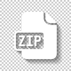 Poster - Computer file, zip archive symbol. White icon with shadow on transparent background