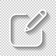 Poster - Pencil and paper, edit text, create file, new document, outline design. White icon with shadow on transparent background