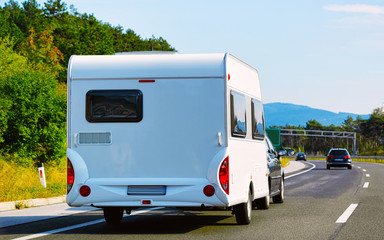 Canvas Print - Camper rv in highway road in Slovenia reflex