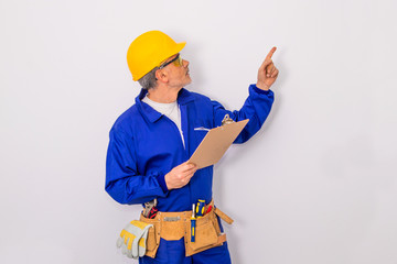 Poster - construction worker or worker isolated on white background