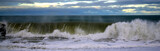 Fototapeta Na ścianę - Big pacific ocean waves crashing on the shore of Napier Beach, New Zealand