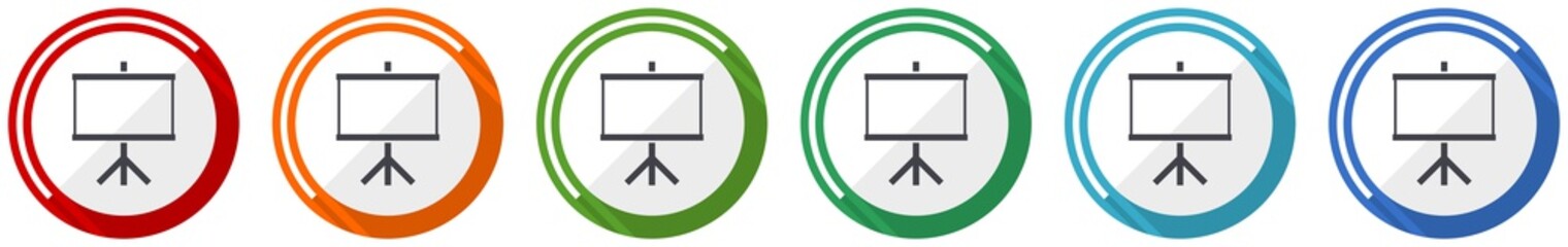 Poster - Board icon set, school, education, presentation flat design vector illustration in 6 colors options for webdesign and mobile applications