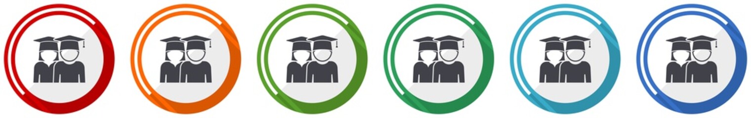 Poster - Education icon set, educate, graduate, female and male students flat design vector illustration in 6 colors options for webdesign and mobile applications