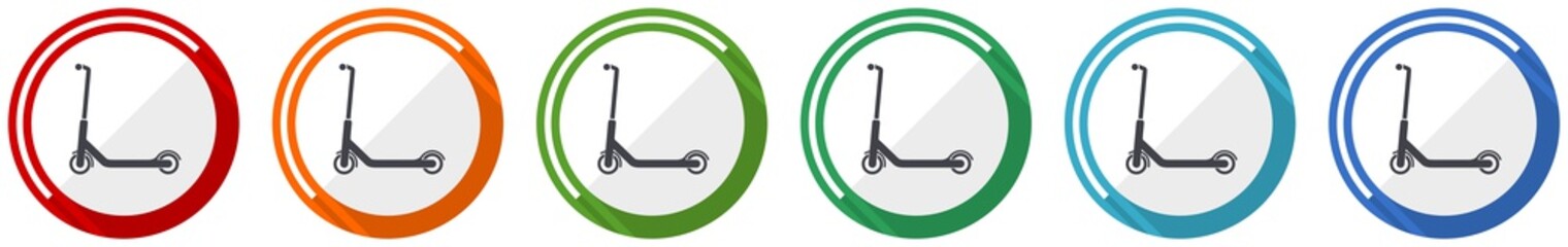 Poster - Scooter icon set, sport, activity, vehicle, flat design vector illustration in 6 colors options for webdesign and mobile applications