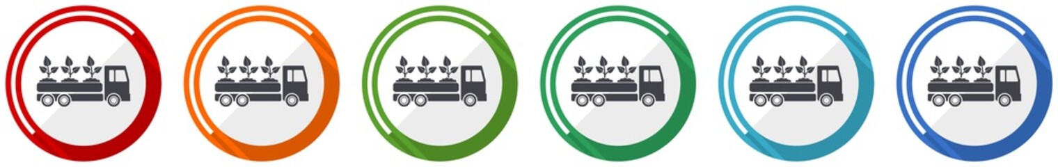 Aufkleber - Truck icon set, plants and trees delivery flat design vector illustration in 6 colors options for webdesign and mobile applications