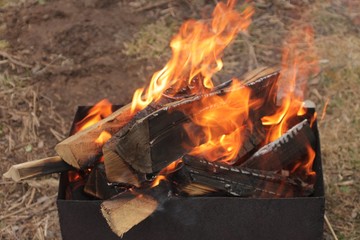 Hot coals in the grill