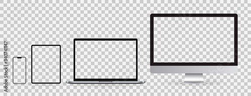 Cuadros en Lienzo Realistic set of Monitor, laptop, tablet, smartphone on transparent background