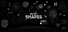 Modern Universal Trandy Geometric Shapes And 3D And Other Elements. Digital Abstract Set For You Design. Cyberpunk, Vaporwave In Memphis And Glitched Style. Vector