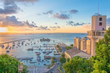 Wall Mural - beautiful view from the Lacerda Elevator to Fort São Marcelo in Todos os Santos Bay in the city of salvador on a sunset overlooking the sea and blue sky