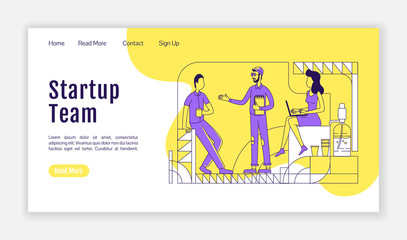 Poster - Startup team landing page flat silhouette vector template. Business development homepage layout. Strategy planning one page website interface with cartoon outline characters. Web banner, webpage