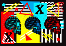 Neon Punk Skull On Vivid Colors Background Funky Pop Art