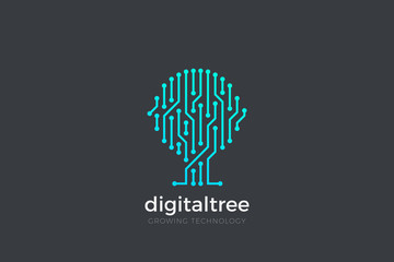 Wall Mural - Digital Tree as AI Chip electronics Circuit lines Logo design abstract vector template. Artificial intelligence Logotype icon concept.