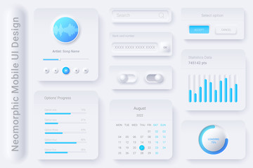 Poster - Neomorphic UI UX white design elements kit vector template for Mobile and Web apps Neomorphism style