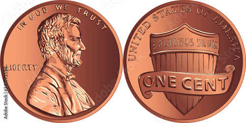 Fotografía American money Lincoln Union Shield, United States one cent or penny, coin with