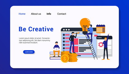 be creative landing page template with group human business flat design concept, vector illustration