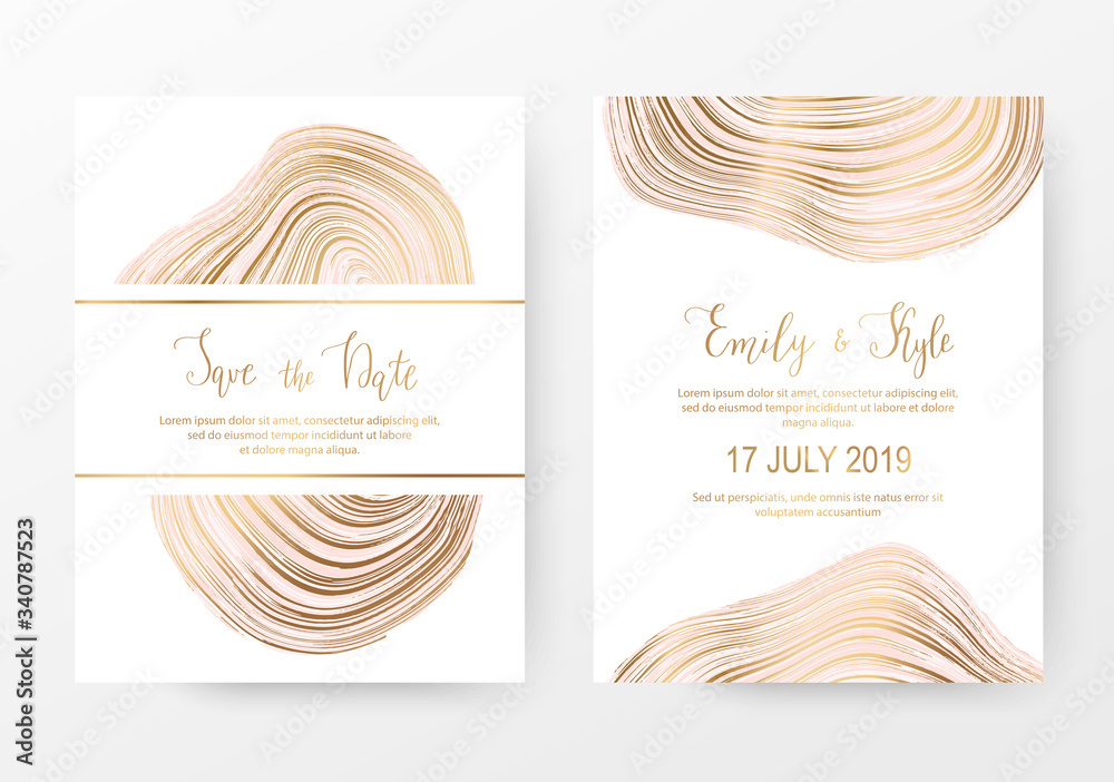 Agate geode gemstone wedding card with gold natural stone texture. - obrazy, fototapety, plakaty 