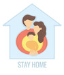 Family stay at home social media campaign. Protect yourself and family with stay at home, save lives, stop coronavirus. Flat design vector illustration.