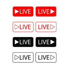 Set of live streaming icons. Red symbols and buttons of live streaming, broadcasting, online stream. Lower third template for tv, shows, movies and live performances. Vector