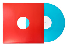 Twelve Inch Color Vinyl Blue Record In Red Sleeve