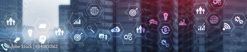 Fotografía ERP Enterprise Resource Planning system on virtual screen with connections between business intelligence