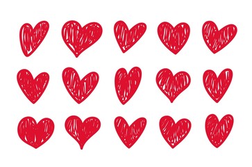 Poster - Doodle hearts set. Vector hand drawn love heart collection for your unique design.