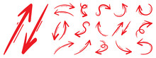 Red Arrows Design Vector.  Doodle Marker Hand Drawn Shapes Vector Illustration. 