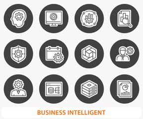 Aufkleber - business intelligence icon set. vector illustration. round button.