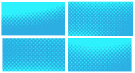 Wall Mural - Blue pop art background. Abstract creative vector comics style blank layout template with clouds beams and isolated dots pattern. Set for sale banner, empty polka dots bubble