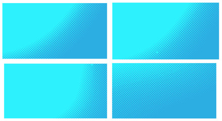 Wall Mural - Blue pop art background. Abstract creative vector comics style blank layout template with clouds beams and isolated dots pattern. Set for sale banner, empty polka dots bubble